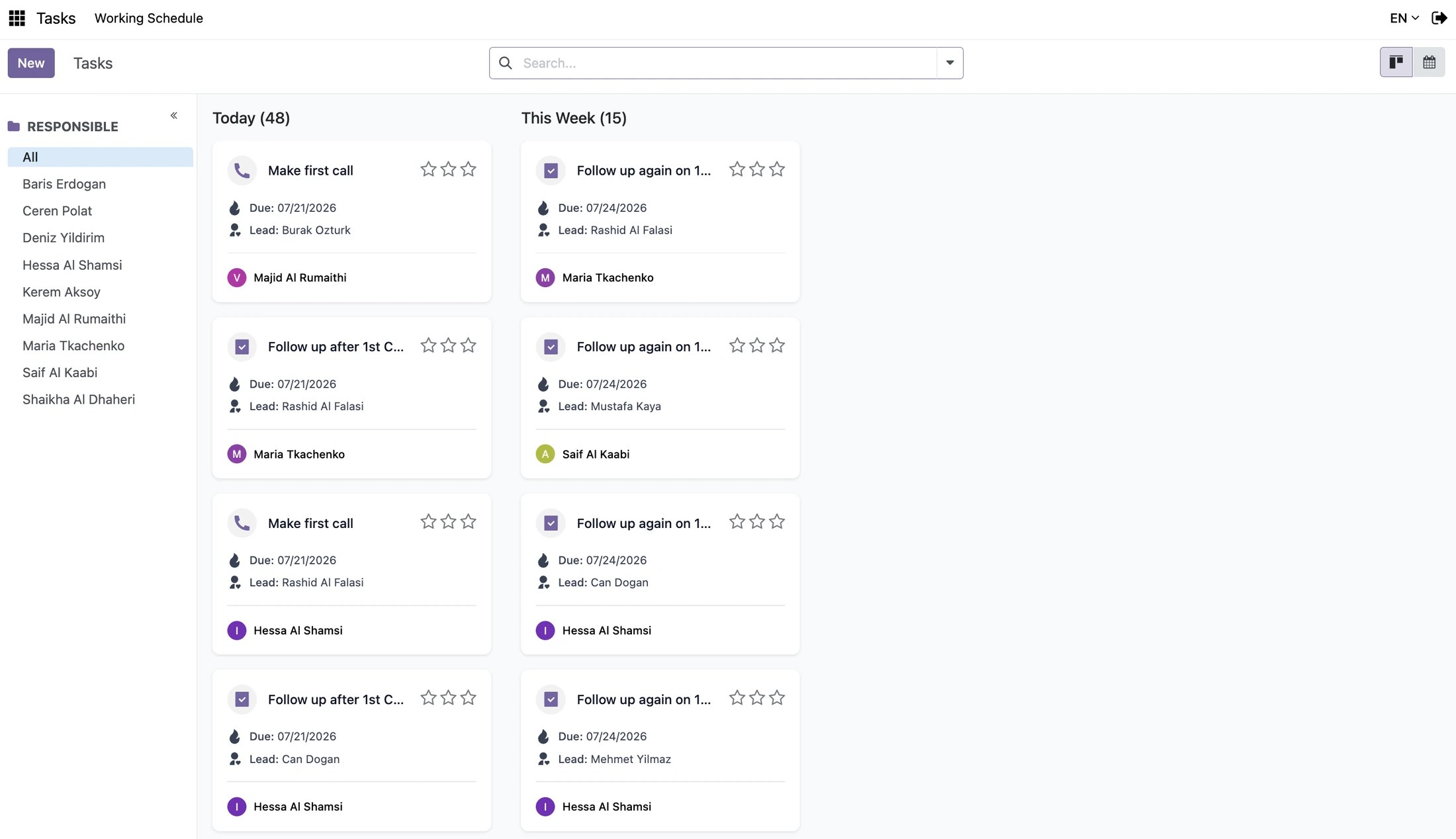 Auto-generated tasks Today / This Week