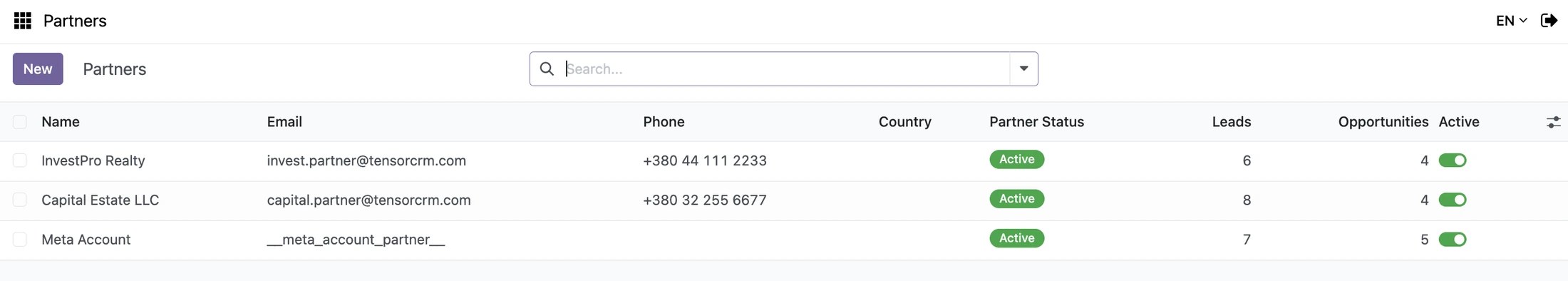 Partners list with per-source analytics